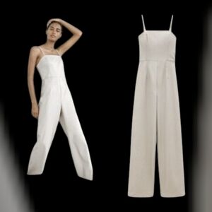 ZARA Beige Wide Leg Jumpsuit Women’s Size S | Minimalist Elegant One-Piece